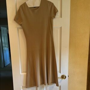 Ralph Lauren Tan A-Line Midi Dress Crew Neck Short Sleeve